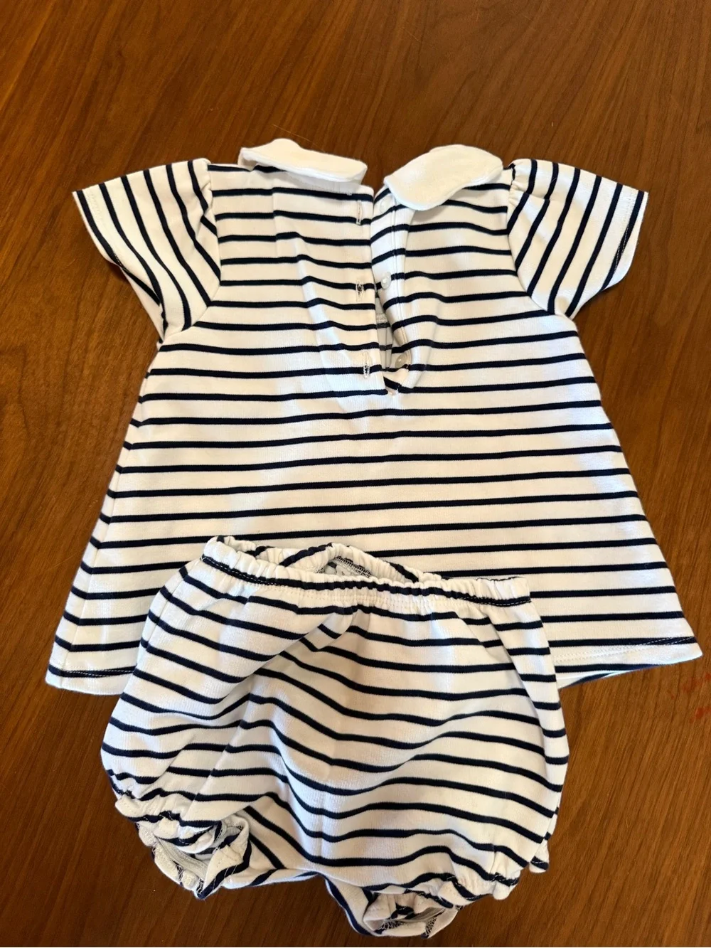 Janie and Jack White and Navy Striped Top with Matching Bloomer